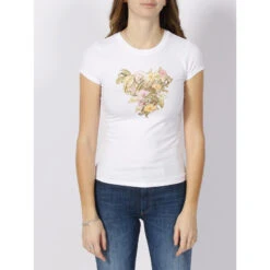 T-shirt Hibiscus Logo R4 Blanc Femme - Guess