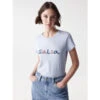 T-shirt Logo Perles Bleu Femme - Salsa -Vero Vetements Magasin t shirt logo perles bleu femme salsa