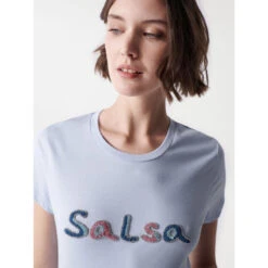 T-shirt Logo Perles Bleu Femme - Salsa 8 T-shirt Logo Perles Bleu Femme - Salsa -Vero Vetements Magasin t shirt logo perles bleu femme salsa 2
