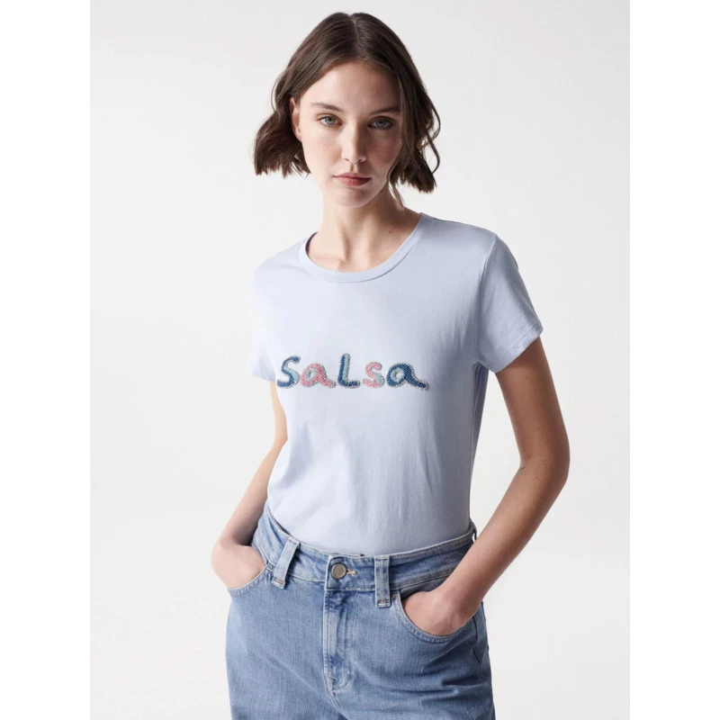 T-shirt Logo Perles Bleu Femme - Salsa 3 T-shirt Logo Perles Bleu Femme - Salsa