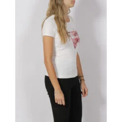 T-shirt Logo Triangle Fleurs Rose Blanc Femme - Guess -Vero Vetements Magasin t shirt logo triangle fleurs rose blanc femme guess 2