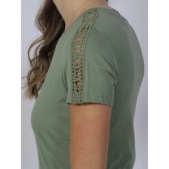 T-shirt Manches Ajourées Logo Kaki Femme - Salsa -Vero Vetements Magasin t shirt manches ajourees logo kaki femme salsa 3