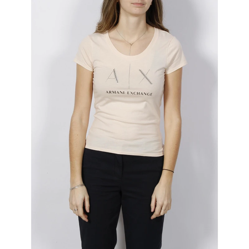 T-shirt Nude Strass Rose Femme - Armani Exchange 3 T-shirt Nude Strass Rose Femme - Armani Exchange