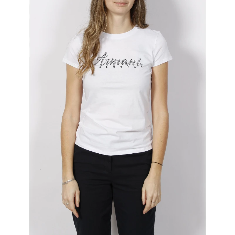 T-shirt Optic Strass Blanc Femme - Armani Exchange 3 T-shirt Optic Strass Blanc Femme - Armani Exchange