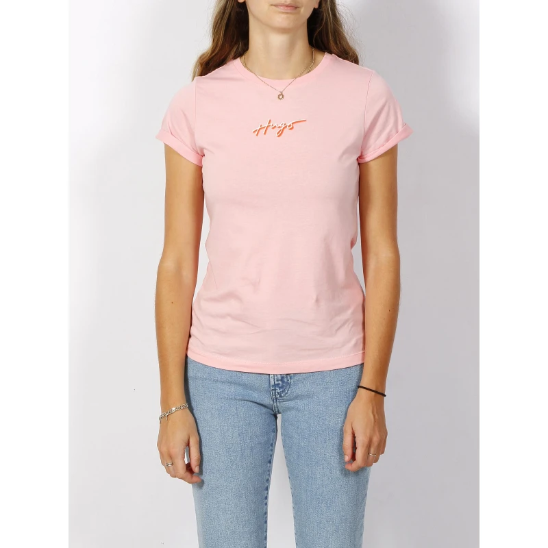 T-shirt Slim Logo Signature Rose Femme - Hugo 3 T-shirt Slim Logo Signature Rose Femme - Hugo