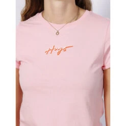 T-shirt Slim Logo Signature Rose Femme - Hugo 9 T-shirt Slim Logo Signature Rose Femme - Hugo -Vero Vetements Magasin t shirt slim logo signature rose femme hugo 1 3