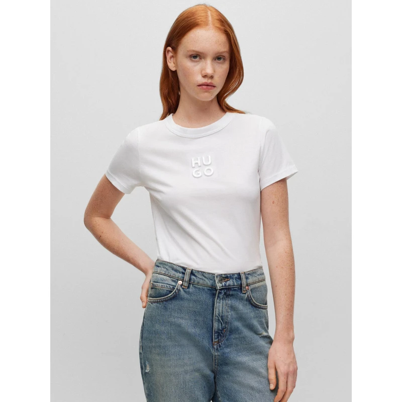 T-shirt Uni Embossé Blanc Femme - Hugo 3 T-shirt Uni Embossé Blanc Femme - Hugo