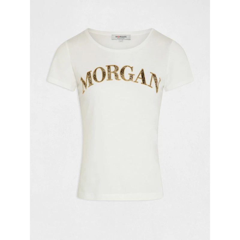 T-shirt Zanzi écriture Léopard Blanc Femme - Morgan 3 T-shirt Zanzi écriture Léopard Blanc Femme - Morgan