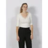 Top Manches 3/4 Col Dentelle Côtelé Blanc Femme - Salsa -Vero Vetements Magasin top manches 34 col dentelle cotele blanc femme salsa