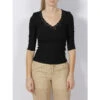 Top Manches 3/4 Col Dentelle Côtelé Noir Femme - Salsa -Vero Vetements Magasin top manches 34 col dentelle cotele noir femme salsa